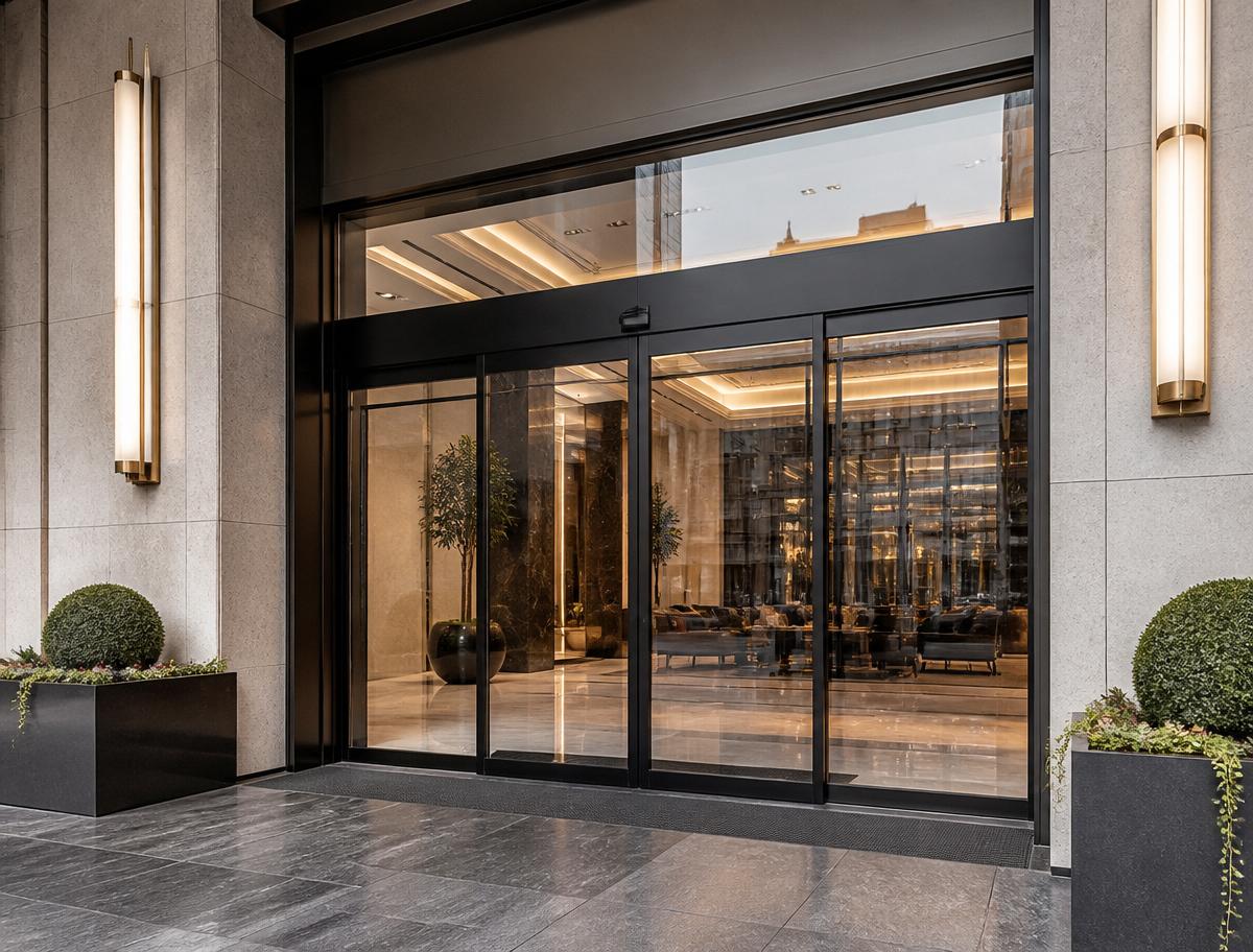 Commercial aluminum sliding glass door system
