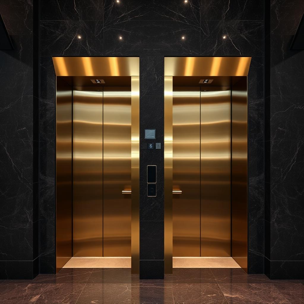 Brushed metal elevator doors in a luxury hotel lobby