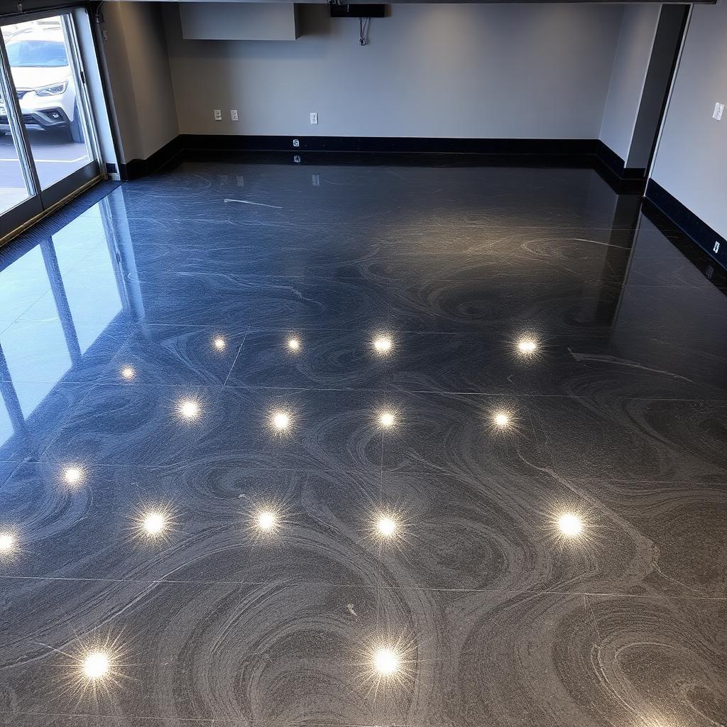 Mirror-clear showroom floor with decorative chip