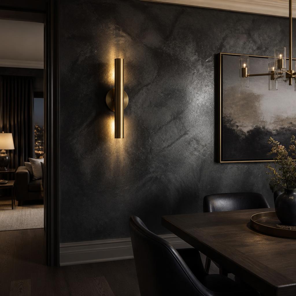Warm marbled plaster in a dining room