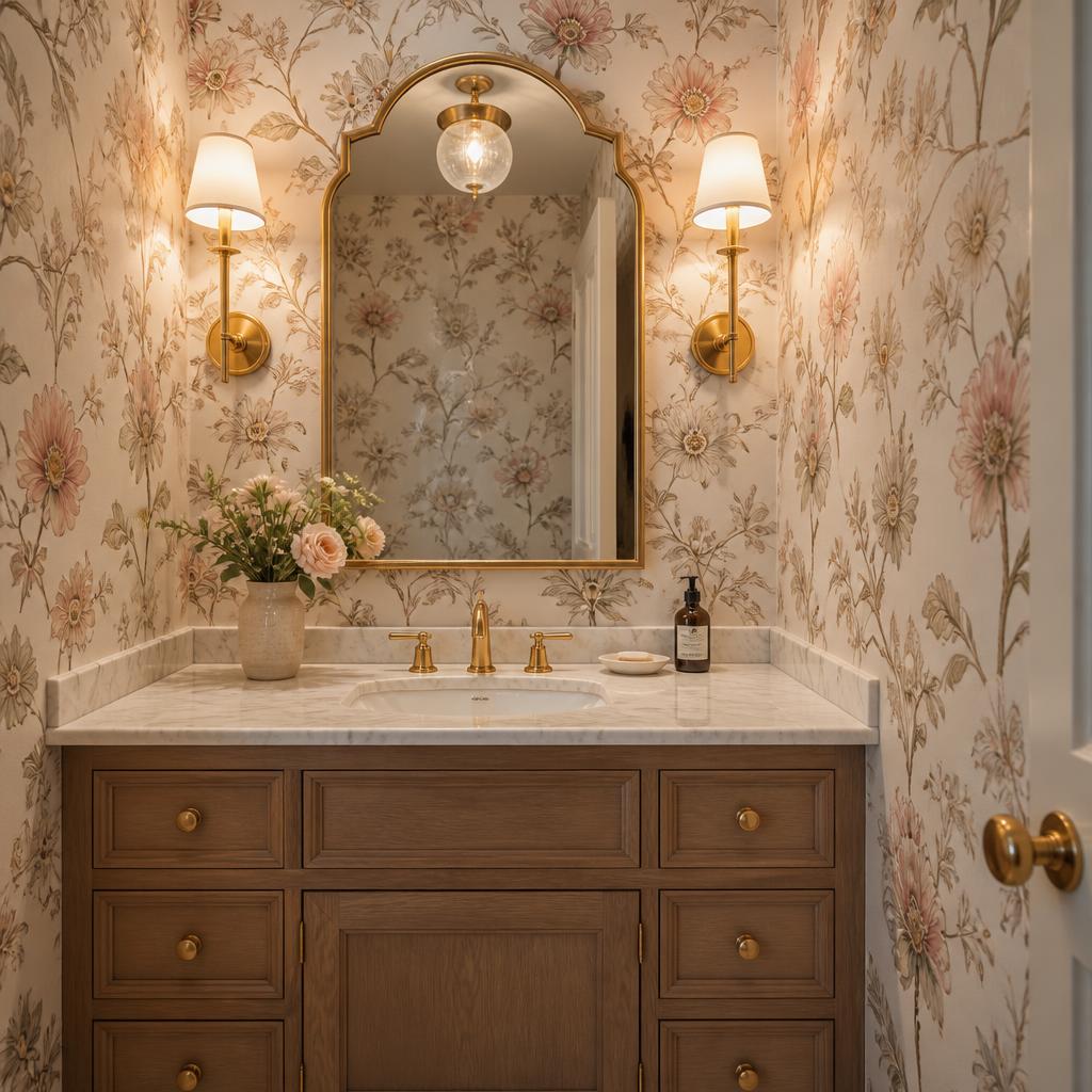 Feature wall in a designer powder room